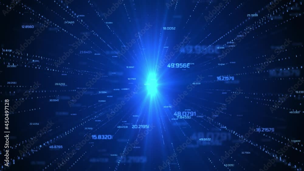 4K Artificial Intelligence Computer Technology Digital cyberspace with particles and Digital data network connections Concept. currency icons, Global currency, Money tranfer, Business background