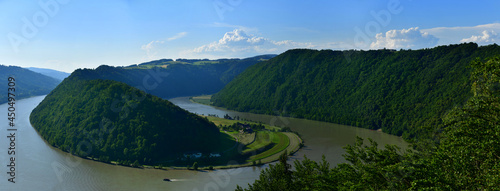 Panorama of  the Danube RIver at the Schlögener Schlinge, Donauschlinge, 