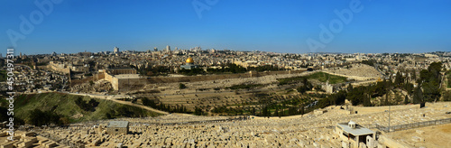 Panorama view of Jerusalem City seen from the mount of Olives Israel 