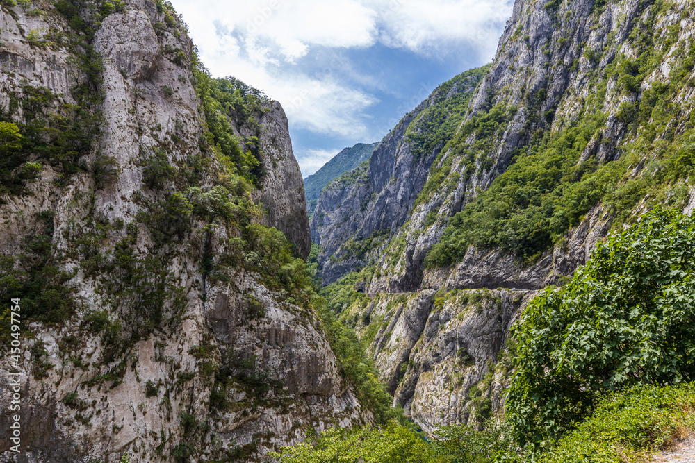 Road along Tara canyon in mountains of Montenegro.