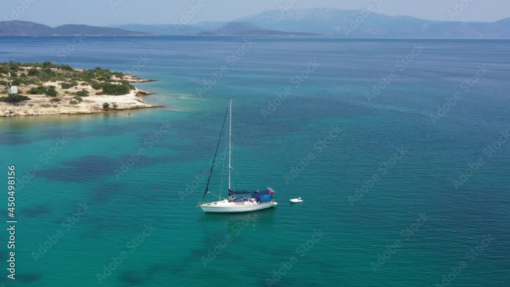 aerial view of luxury sailing yacht on the sea in Dalyan, Cesme, Turkey aerial view of luxury sailing yacht on the sea in Dalyan, Cesme, Turkey