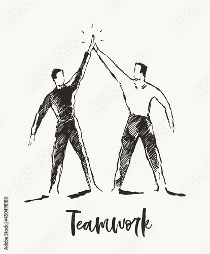 Sketch partnership teamwork business deal a vector