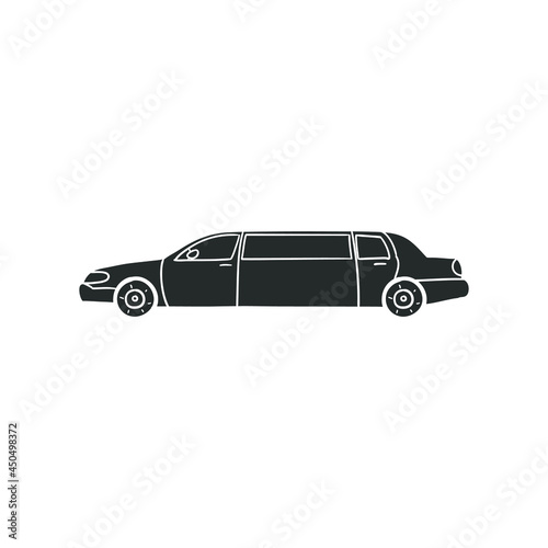 Limousine Icon Silhouette Illustration. Luxury Transport Car Vector Graphic Pictogram Symbol Clip Art. Doodle Sketch Black Sign.