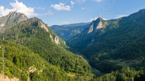 Landscape of rocky mountains along Tara canyon in Montenegro on summer day. © skumer