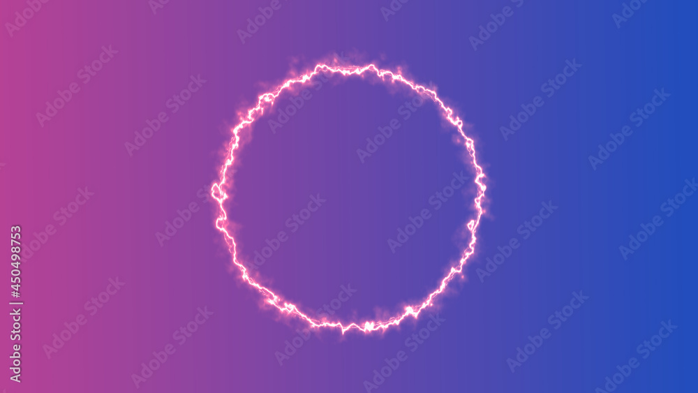 Empty frame with electric power round border glowing, pink neon lightning sign on trendy background. Blank circle neon light around frame lights. Abstract soft gradient mix pink, purple, blue color Empty frame with electric power round border glowing, pink neon lightning sign on trendy background. Blank circle neon light around frame lights. Abstract soft gradient mix pink, purple, blue color
