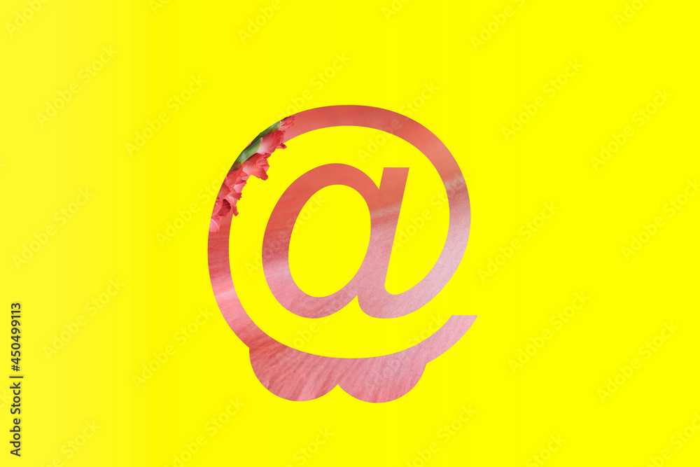 Pink sign on yellow background, feminine online help concept Pink sign on yellow background, feminine online help concept