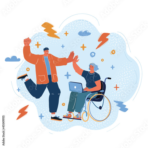 Vector illustration of disabled worker in working team.