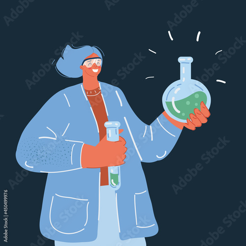 Vector illustration of chemestry woman over dark backround.
