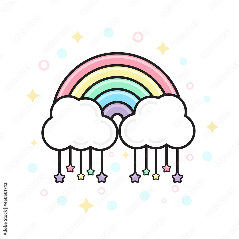 Rainbow pastel. Rainbow and cloud icon. Vector illustration. Rainbow pastel. Rainbow and cloud icon. Vector illustration.