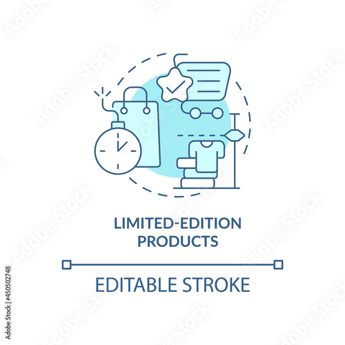 Limited-edition products blue concept icon. exclusive product offer abstract idea thin line illustration. Unique goods for loyal customers. Vector isolated outline color drawing. Editable stroke