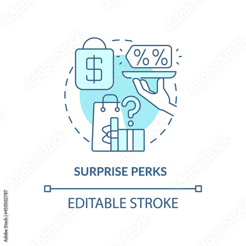 Surprise perks blue concept icon. Pleasant gift for client abstract idea thin line illustration. Happy buyer. Regural presents and benefits. Vector isolated outline color drawing. Editable stroke