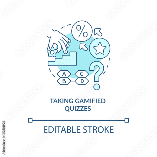 Taking gamified quizzes blue concept icon. Company interacts with clients abstract idea thin line illustration. Challenge and badge system. Vector isolated outline color drawing. Editable stroke