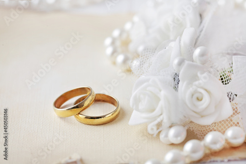 wedding rings, bridal flowers, pearls - best decoration for wedding invitation