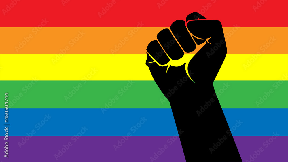 Φωτογραφία LGBT flag with a fist upwards. Rainbow pride flag.
