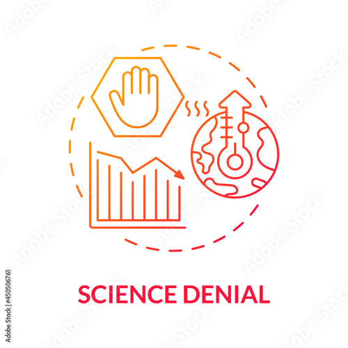 Science denial gradient concept icon. Global warming scientific skepticism. Anthropogenic emissions of greenhouse gases abstract idea thin line illustration. Vector isolated outline color drawing.