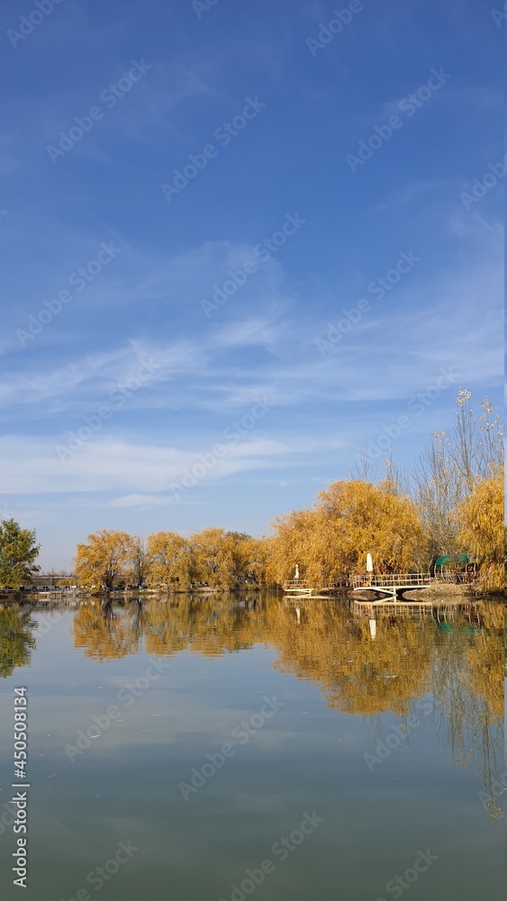 Fototapeta premium autumn landscape with lake