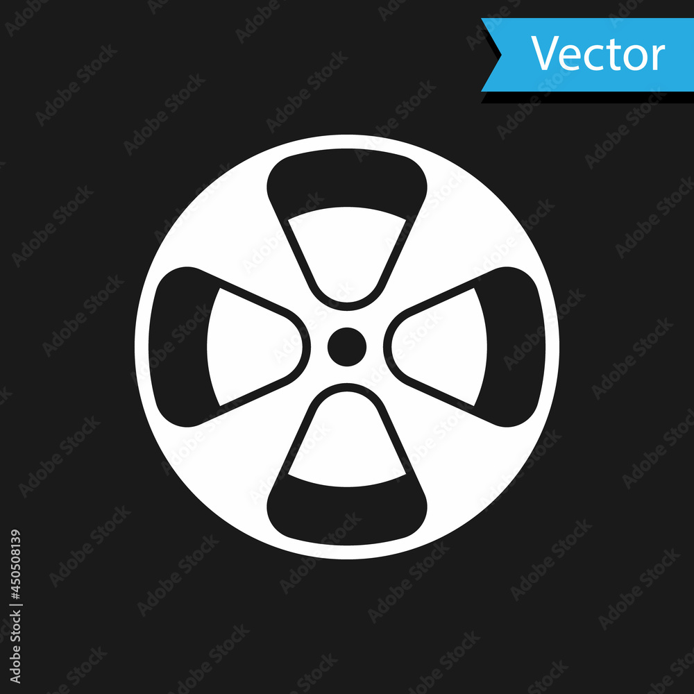 White Film reel icon isolated on black background. Vector
