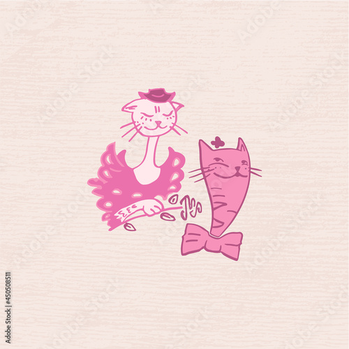 Vector illustration of cats in love for a romantic day. Pictures of cats in vector format for the design of a romantic celebration, postcards, posters, invitations, hot stand, souvenirs.