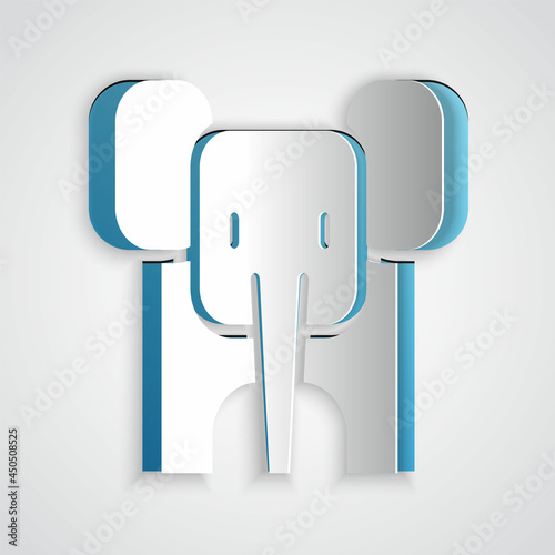 Paper cut Elephant icon isolated on grey background. Paper art style. Vector