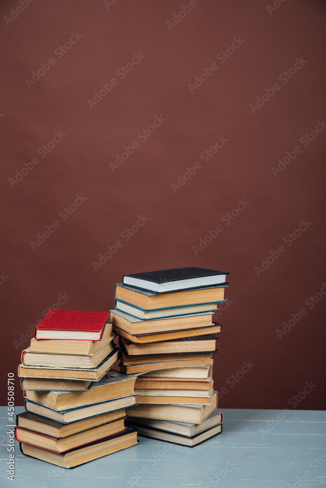 Stacks of Books for College Library Training Brown Background Stacks of Books for College Library Training Brown Background