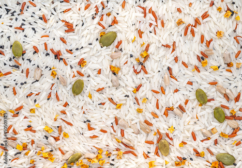 Rice with grains texture background