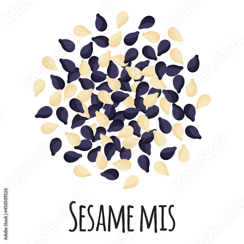 Black and white sesame mix for template farmer market design, label and packing. Natural energy organic super food.