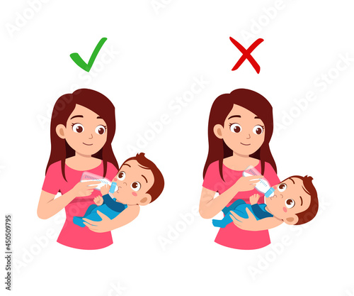 good and bad way for mother to feed baby