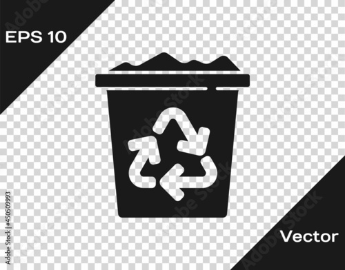 Black Recycle bin with recycle symbol icon isolated on transparent background. Trash can icon. Garbage bin sign. Recycle basket sign. Vector
