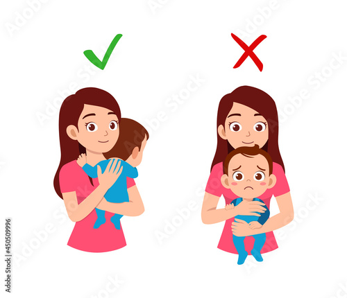good and bad way for mother to holding baby