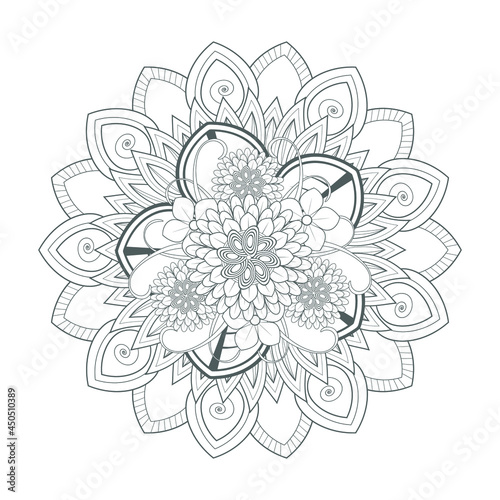 Fototapeta Naklejka Na Ścianę i Meble -  Decorative Doodle flowers in black and white for coloringbook, cover or background. Hand drawn sketch for adult anti stress coloring page vector.