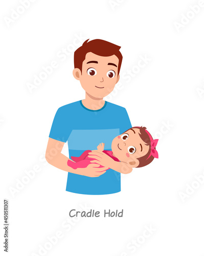 father holding baby with pose named cradle hold