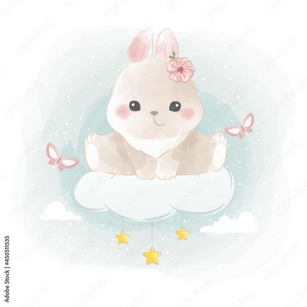 Cute Little Bunny Sitting on Cloud Cute Little Bunny Sitting on Cloud