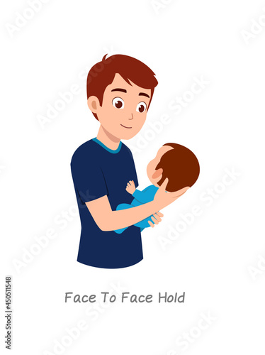 father holding baby with pose named face to face hold