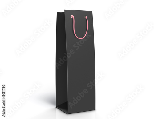 Black 3D illustration of wine gift bag with pink rope