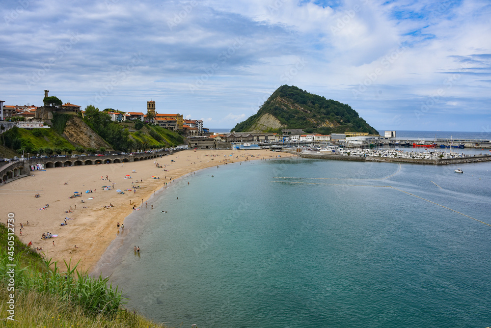 Getaria, Spain - 25 July 2021: The village of Getaria, on the Basque coast in northern Spain