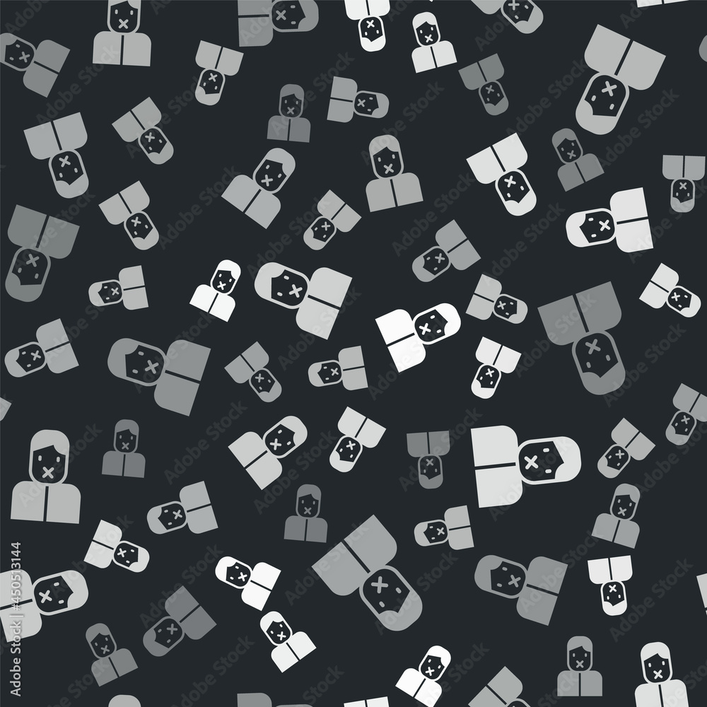 Grey Censor and freedom of speech concept icon isolated seamless pattern on black background. Media prisoner and human rights concept. Tied mouth. Vector Grey Censor and freedom of speech concept icon isolated seamless pattern on black background. Media prisoner and human rights concept. Tied mouth. Vector