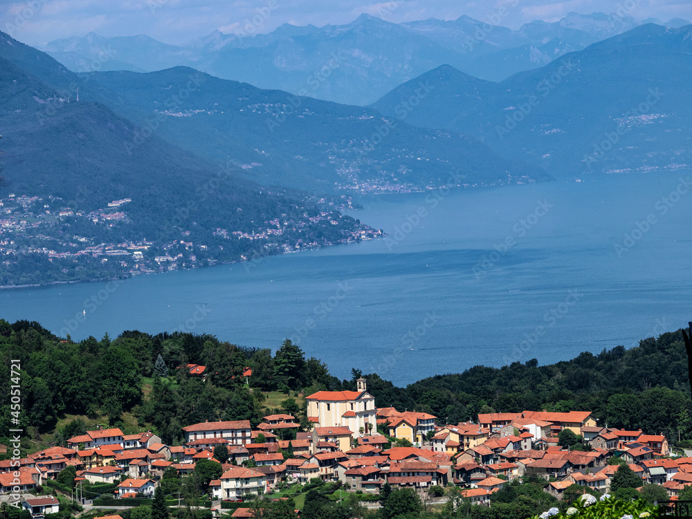 Panoramic landscape of beautiful lake Maggiore.Italian lakes,northern Italy.