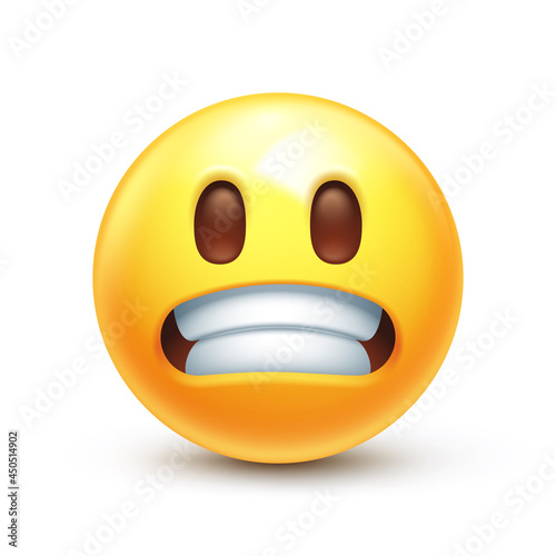 Grimacing emoji. Awkward emoticon with clenched teeth, 