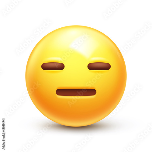 Expressionless emoji. Straight face, emoticon with neutral line eyes and mouth. 3D stylized vector icon