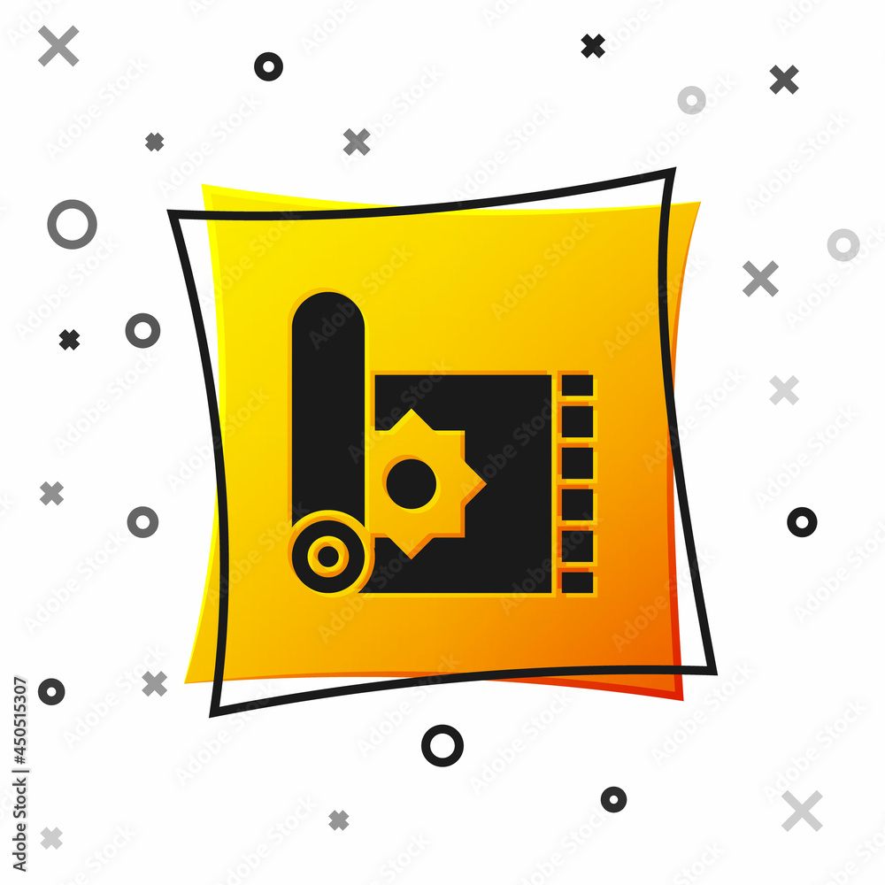 Black Traditional carpet culture ramadan arabic islamic celebration icon isolated on white background. Yellow square button. Vector Black Traditional carpet culture ramadan arabic islamic celebration icon isolated on white background. Yellow square button. Vector