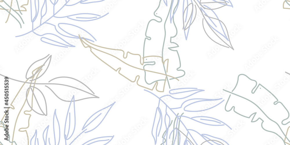 Fototapeta Tropical Leaf Modern Print Pastel One Line Drawing