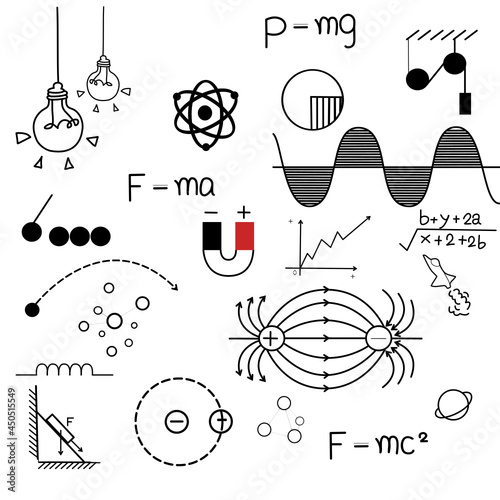 set of hand drawn elements , physicand math formular