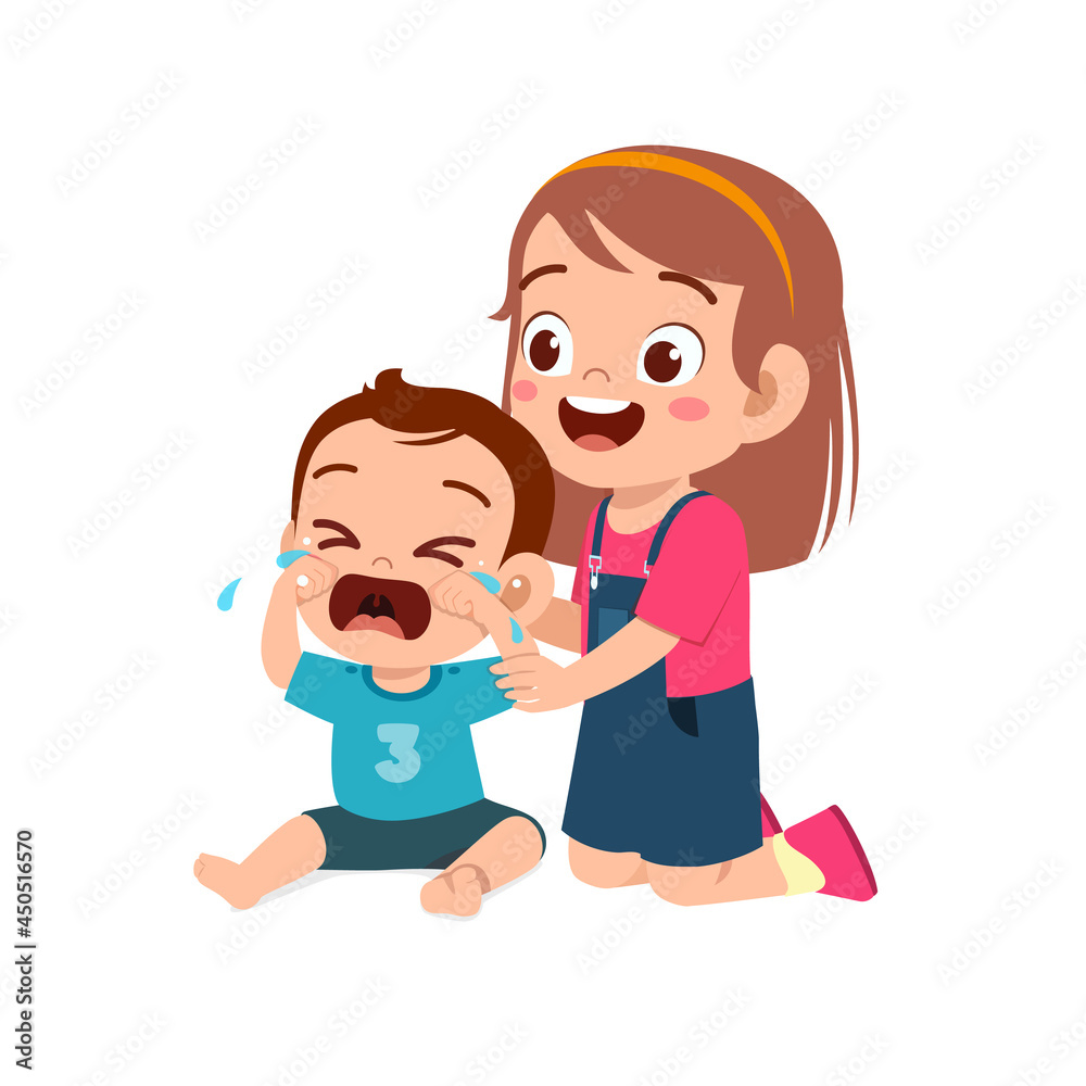 cute little girl try to comfort crying baby brother cute little girl try to comfort crying baby brother