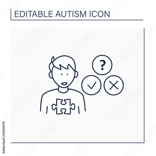 Neurodevelopmental disorder line icon.Socially awkward.Unable to understand expressions,feelings. Autism spectrum disorder concept.Isolated vector illustration.Editable stroke