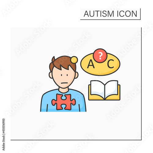 Neurodevelopmental disorder color icon. Language comprehension deficit. Abnormal learning ability. Autism spectrum disorder concept.Isolated vector illustration