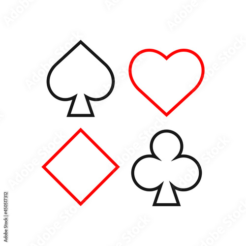 Vector line illustration clubs, diamonds, hearts, spades. Suit of playing cards icon