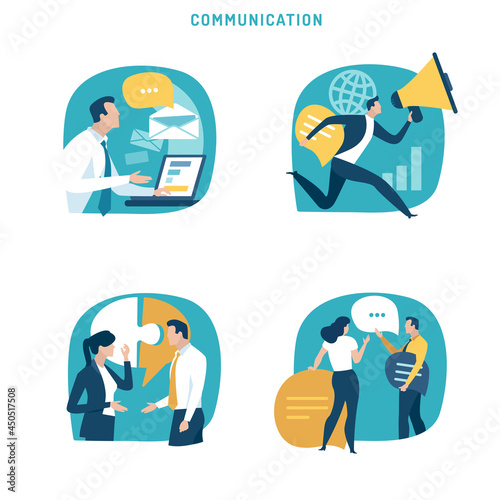 Communication discussion, dialogue. Set of business vector illustration.