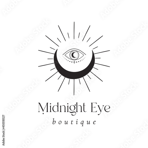 Mystic Eye Logo Design. Magical shine crescent
