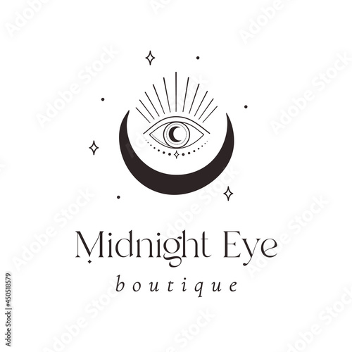 Mystic Eye Logo Design. Magical shine crescent