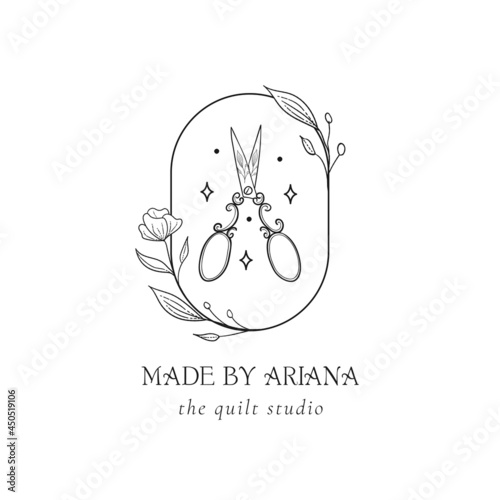 Floral Mystic Logo Design. Handdrawn blossom herbs